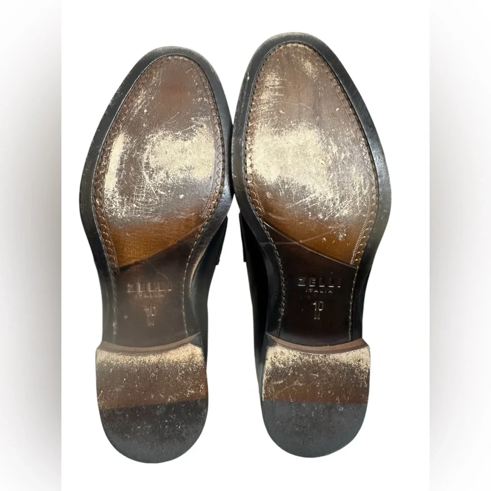 Zelli Savannah Italian calfskin penny loafer black men shoes, size 10, pre-owned